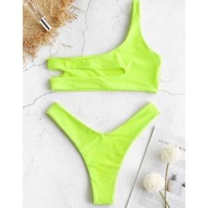 One shoulder neon bikini set